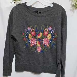 Floral Embroidered Gray Sweatshirt